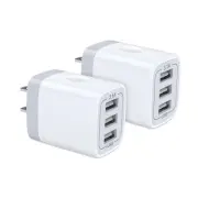 USB Wall Charger, 2Pack Wall Plug 3-Port USB Charging Station 3.1A Power Adap...