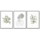 Wall Art 80cmx120cm Botanical Line Girl 3 Sets Black Frame Canvas