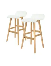 [La Bella] Sophia Leather Wooden Bar Stool 2 Set in White
