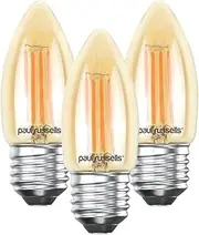 paul russells LED Filament Candle Light Bulbs Edison Screw E27, 35w Incandescent Equivalent C35 Bulb, 4W 410LM LED 2200K Amber Bulbs, Chandelier, Home Celling Fittings Energy Saving Bulbs, Pack of 3