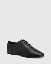 Alanna Black Leather Lace Up Flat