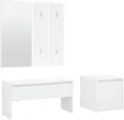 vidaXL Hallway Furniture Set, Engineered Wood, Multifunctional Design - Bench with Drawer, Mirror and Coat Rack Panels, Stylish White Finish