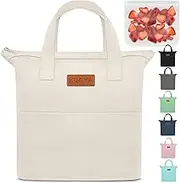KUBYA Lunch Box for Women, Men, Adults - Insulated Lunch Bag with Wide Opening, 2 Compartments, Beige