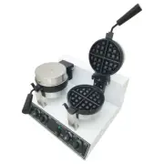 110V Double-head Commercial Rotary Round Waffle Maker Machine Nonstick NEW
