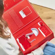Lexon GIFT Set PANTONE - Includes Mino+ Mini Speaker, Flip Classic Clock, Mina M Lamp, Thykho 3 Speaker - 2035 Red