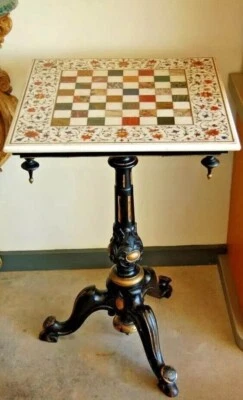 15" Custom White Marble Chess Set Vintage Inlay Floral Arts Chess Board with Pcs