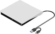 Byttlerom External CD DVD +/-RW Drive, USB 3.0 & USB-C Portable CD & DVD ROM Burner Player Reader Writer Rewriter Disc Drive,White
