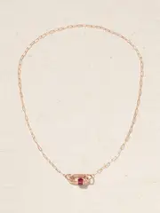 [Marla Aaron] Marla Aaron - Square Link 14-karat Rose Gold Ruby Necklace - One size One size Rose gold