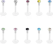 [Jovivi] 16G Lip Rings Clear Bioflex Retainer Flexible Acrylic Labret Studs Monroe Medusa Lip Bars Piercing Jewellery Czech Diamond CZ Inlaid 10pcs,10mm
