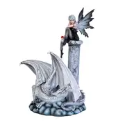 Mystical Worlds Dragon Figurine/Statue White Fairy Keeper Home Decor 24x31cm