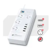 Sansai 4 Outlet 3xUSB-A 1xUSB-C Powerboard Master On/Off switch Surge and overload protected Fast charging 1M 20W 220-240V 10A IV Retail box PAD-8044