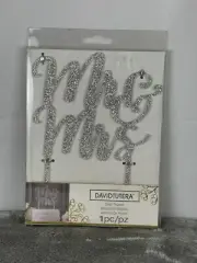 Wedding Cake Topper Silver Glitter Mr & Mrs Engagement Anniversary Wedding