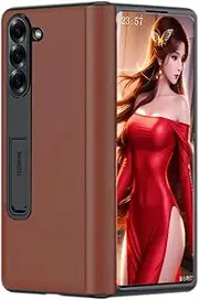 Leather Case for Samsung Galaxy Z Fold5, Hinged Cover for Samsung Z Fold5 Phone, Bracket, Mobile Phone Shell, Support Frame, Leather Holster -Red