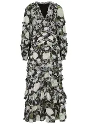 Needle & Thread Moonlight Petals Floral-print Matte Satin Maxi Dress - Black - 8 (UK8 / S) 8 (UK8 / S)
