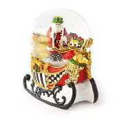 Mackenzie Childs christmas SLEIGH MUSIC box SNOW GLOBE santa clause READ