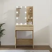 Dressing Table with LED Sonoma Oak 60x40x140 cm,Modern Asymmetrical Makeup Vanity with LED Lights and Ample Storage for Bedroom Dressing Tables