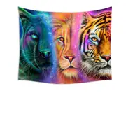 Tiger Lion Panther Faces of Nature Neon Big Cats Tapestry