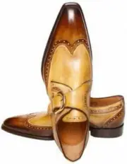 Men Handmade Shoes Style Monk Strap Leather Formal Wingtip Casual Boots