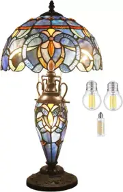 Tiffany Style Lamp Blue Purple Cloud Stained Glass Table Lamp 12X12X22 Inches Mo