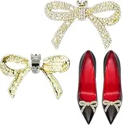 [Kapunitzio] 1 Pair Shoe Clips for Women Dress Shoes,Rhinestone Shoe Clips,Fashion Heels with Detachable Bow Accessories Shoe Charms,Bridal Wedding Party Crystal Shoe Buckles(Gold), 2.44 × 1.57 × 0.43