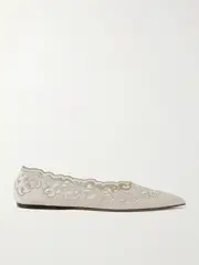 [Gabriela Hearst] Gabriela Hearst - Ziva Leather And Embroidered Tulle Point-toe Flats - Ivory - IT42 IT 42 Ivory