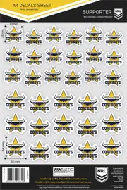 North Queensland QLD Cowboys NRL A4 Decal Sticker Sheet