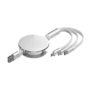 iQuick 3 in 1 Retractable Fast Charge Data Sync Cable USB Type-C Micro USB Pin
