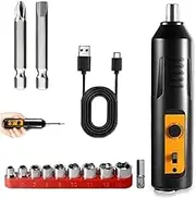 Electric Screwdriver,Automatic Home Repair Tool Kit with Led Light,USB Rechargeable Cordless Magnetic Screwdriver A