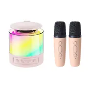 Bluetooth Mini Karaoke Machine Singing Speaker With 2 Wireless Mic And Light-Pink