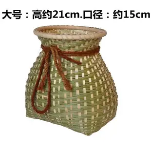 竹簍 手工竹編魚簍小背簍風鈴竹製品裝飾采茶舞蹈演出道具竹簍插花簍子【MJ194608】