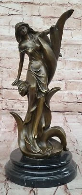 Pure Bronze Venus with Lily Figurine Art Nouveau Goddess Sculpture Collector Art