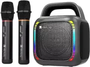 Bluetooth Party Speaker with 2 Wireless Microphones, Handle &RGB Lights, USB