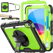 SEYMAC stock Case for iPad 11th(A16) Generation 11" 2025/10th Generation 10.9'' 2022, Shockproof Case with Screen Protector, 360° Rotate Hand Strap/Stand, Green+Black