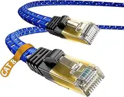 DanYee Ethernet Cable Cat 8 Flat High Speed Nylon LAN Network Patch Cable Gold Plated Plug STP Wires 8M Blue