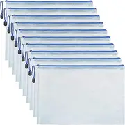 Haobase 10Pcs A4 Mesh Zipper Pouch Document Bags Plastic Zip File Folders Blue