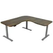 FORTIA Corner Standing Desk, 1730W x 1730W x 750D, 3 Motors, 120kg Load, Sit to Stand Up Electric Height Adjustable, Walnut/Silver Frame