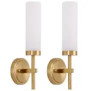 Gold Bathroom Wall Sconces Set of 2, Modern Sconces Wall Gold & Opal Glass