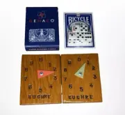 Vintage Euchre Bundle - 2 Handmade Score Keepers, New Bicycle Dice, & Card Deck