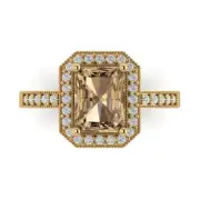 2.84 ct Emerald Cut Halo Champagne Stone Wedding Promise Ring 14k Yellow Gold