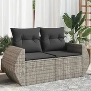 Garden Sofa with Cushions, 2-Seater Grey PE Rattan Outdoor Furniture, UV-Resistant Patio Bench for Relaxing