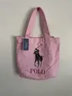 Polo Ralph Lauren Big Pony Pink Tote Bag Canvas Preppy Bear Zip Pockets One Size
