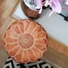 Round Footrest 24''Moroccan Ottoman Unstuffed Leather Pouffe