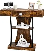 Giantex T-Shaped Console Table for Small Space, Behind Couch Table with Drawer, Shelves & Dual Anti-Tipping Kits, Modern Foyer Table, Entryway Accent Table for Living Room & Bedroom (Rustic Brown)