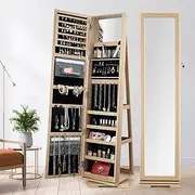 Jewellery Cabinet Standing 360 Degree Rotating Full-Length Mirror Jewelry Storage Organiser Armoire Gold