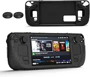 Steam Deck Standing Protective Case, Thickening Silicone Accessories Protector, Soft Cover Skin Shell with 2 Pairs Thumb Grips, Full Protection Kit to Anti-Slip for Valve Stream Deck (Black)
