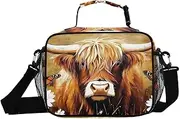 Highland Cow Retro Insulated Lunch Box for Women Men - Ideal for Work, Picnics - Includes Adjustable Shoulder Strap