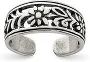 [JewelryWeb] 925 Sterling Silver Solid Polished Artisan Oxidized Flower toe ring
