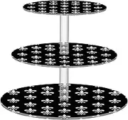 Silver Fleur De Lis Symbols Black 3 Tier Cupcake Stand for Party Acrylic Cupcake Tower Display Serving Cake Stands for Party Dessert Tray Wedding Parties
