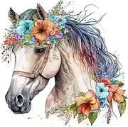 Fabric Panel 14"x14" Boho Horse 100% Cotton Quilting Panel Square AM1517