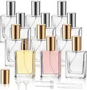 Foraineam 8 Pack 30ml / 1 oz. Refillable Perfume Bottle, Portable Square Empty Glass Perfume Atomizer Bottle with Spray Applicator, Transparent and Black Assorted